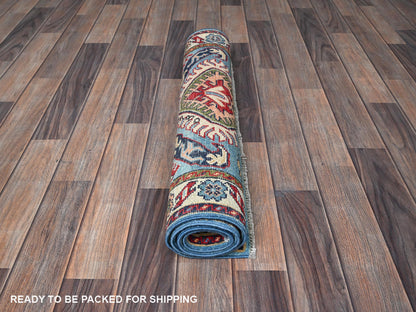 Blue 2'8" x 3'11" Kazak Hand knotted Wool Rug - Sku: O0400