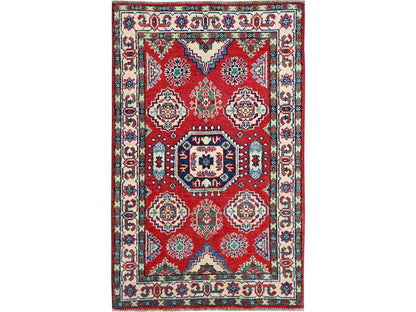 Kazak Kazak hand-knotted wool rug in Red & Ivory, 2'6" x 4' — SKU O0406