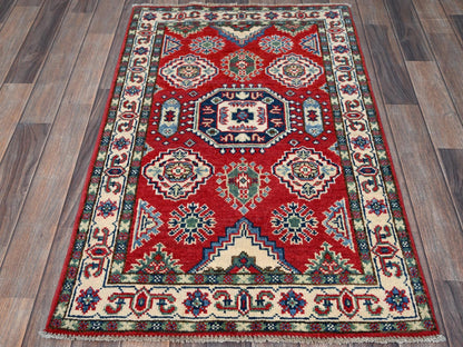 Kazak Kazak hand-knotted wool rug in Red & Ivory, 2'6" x 4' — SKU O0406 (view 2)