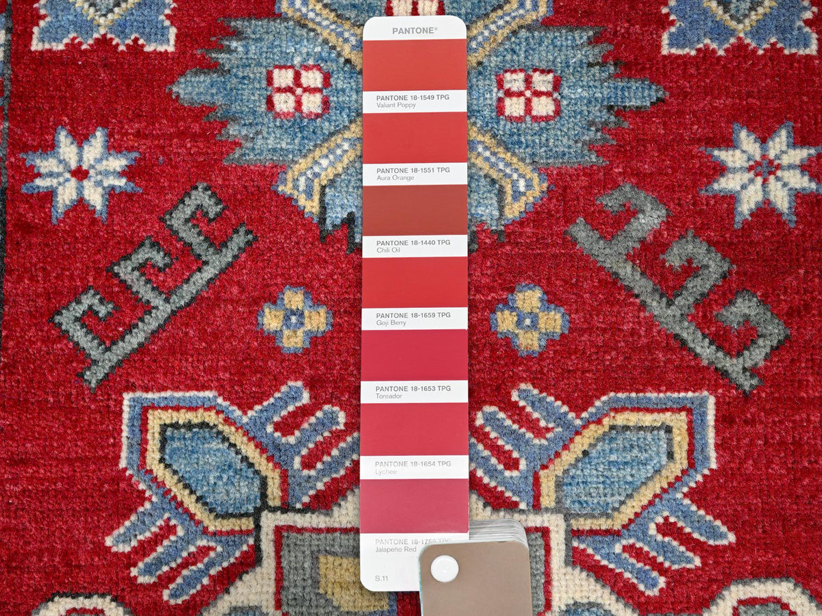 Kazak Kazak hand-knotted wool rug in Red & Ivory, 2'9" x 3'11" — SKU O0407 (view 4)