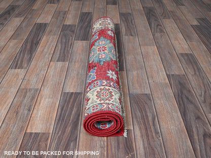 Kazak Kazak hand-knotted wool rug in Red & Ivory, 2'9" x 3'11" — SKU O0407 (view 5)