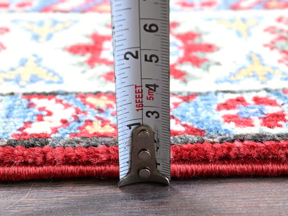 Kazak Kazak hand-knotted wool rug in Red & Ivory, 2'9" x 3'11" — SKU O0407 (view 6)