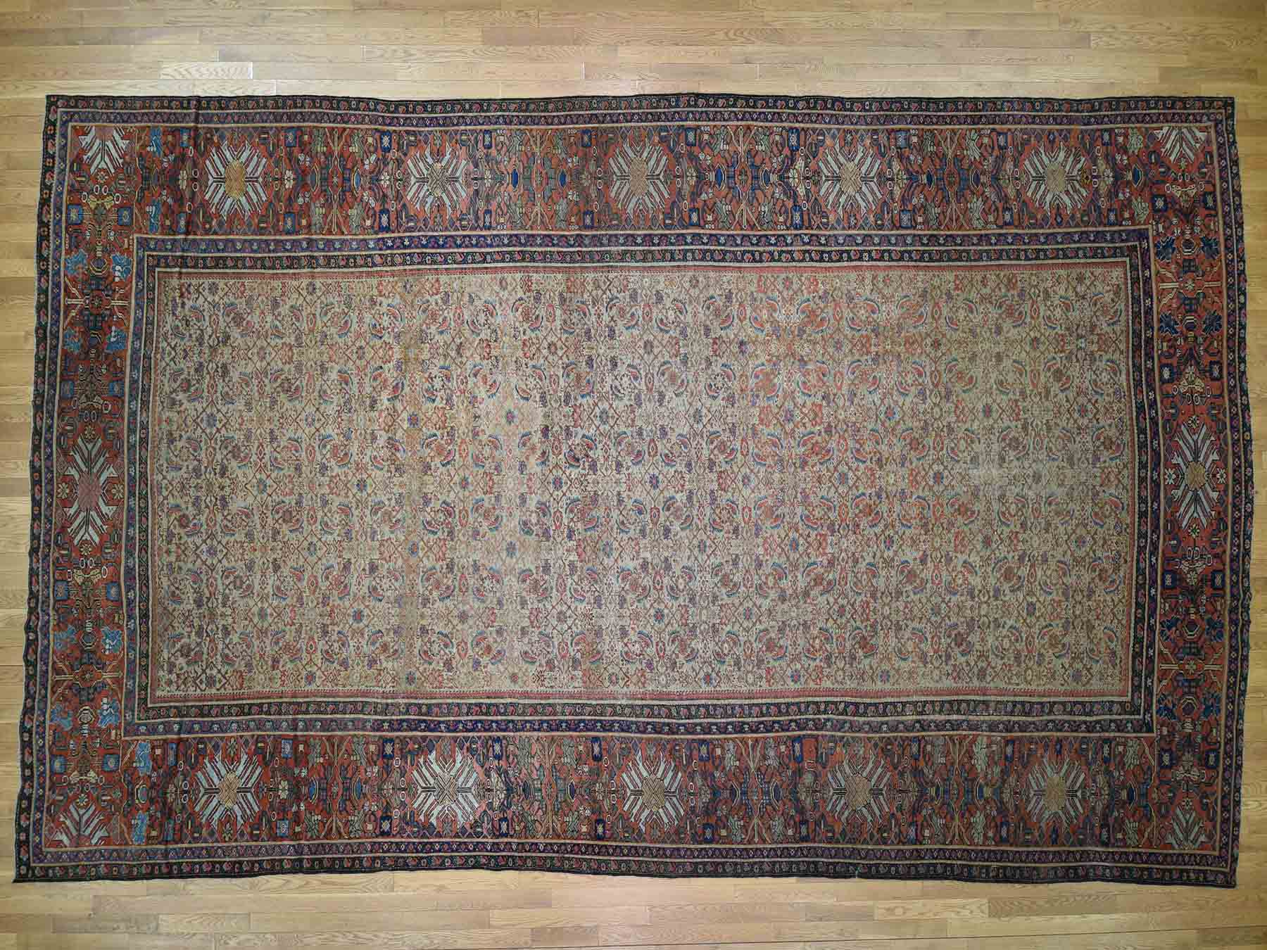 Mahal Antique hand-knotted wool rug in Beige & Rust Red, 12' x 18'3" — SKU O040817