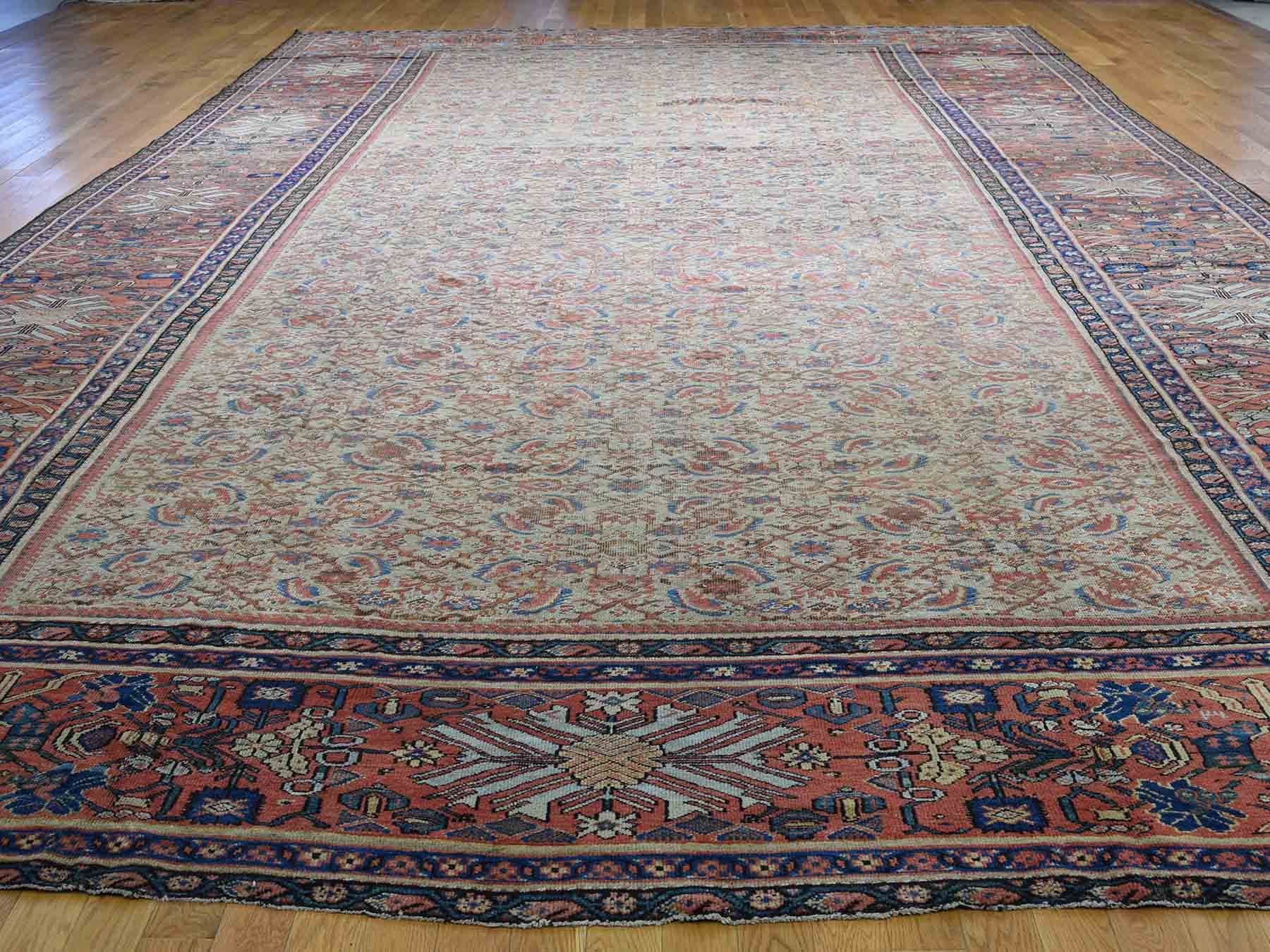 Mahal Antique hand-knotted wool rug in Beige & Rust Red, 12' x 18'3" — SKU O040817 (view 3)