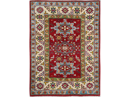Kazak Kazak hand-knotted wool rug in Red & Ivory, 2'11" x 3'11" — SKU O0410