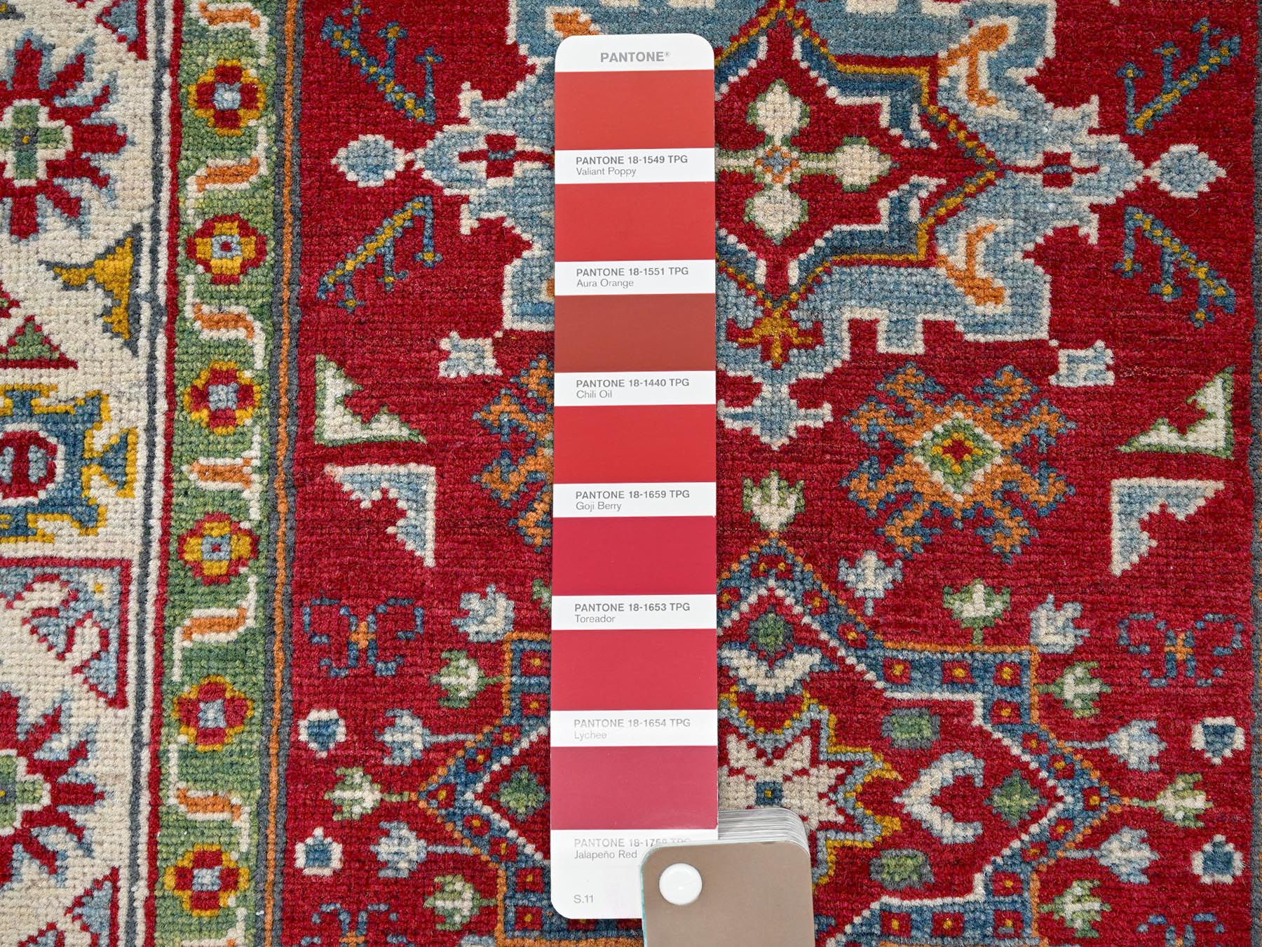 Kazak Kazak hand-knotted wool rug in Red & Ivory, 2'11" x 3'11" — SKU O0410 (view 4)
