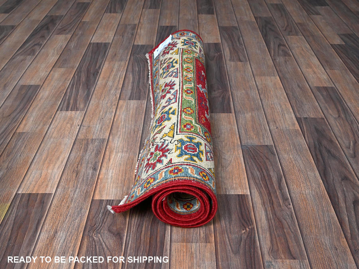 Kazak Kazak hand-knotted wool rug in Red & Ivory, 2'11" x 3'11" — SKU O0410 (view 5)