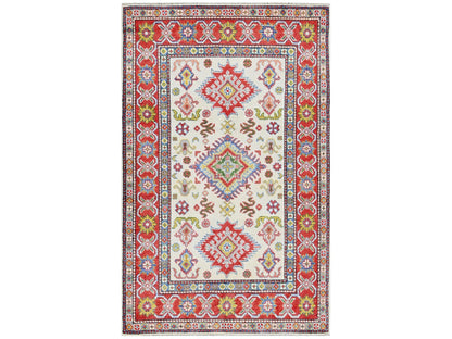 Kazak Kazak hand-knotted wool rug in Ivory & Red, 3'2" x 5'3" — SKU O0415