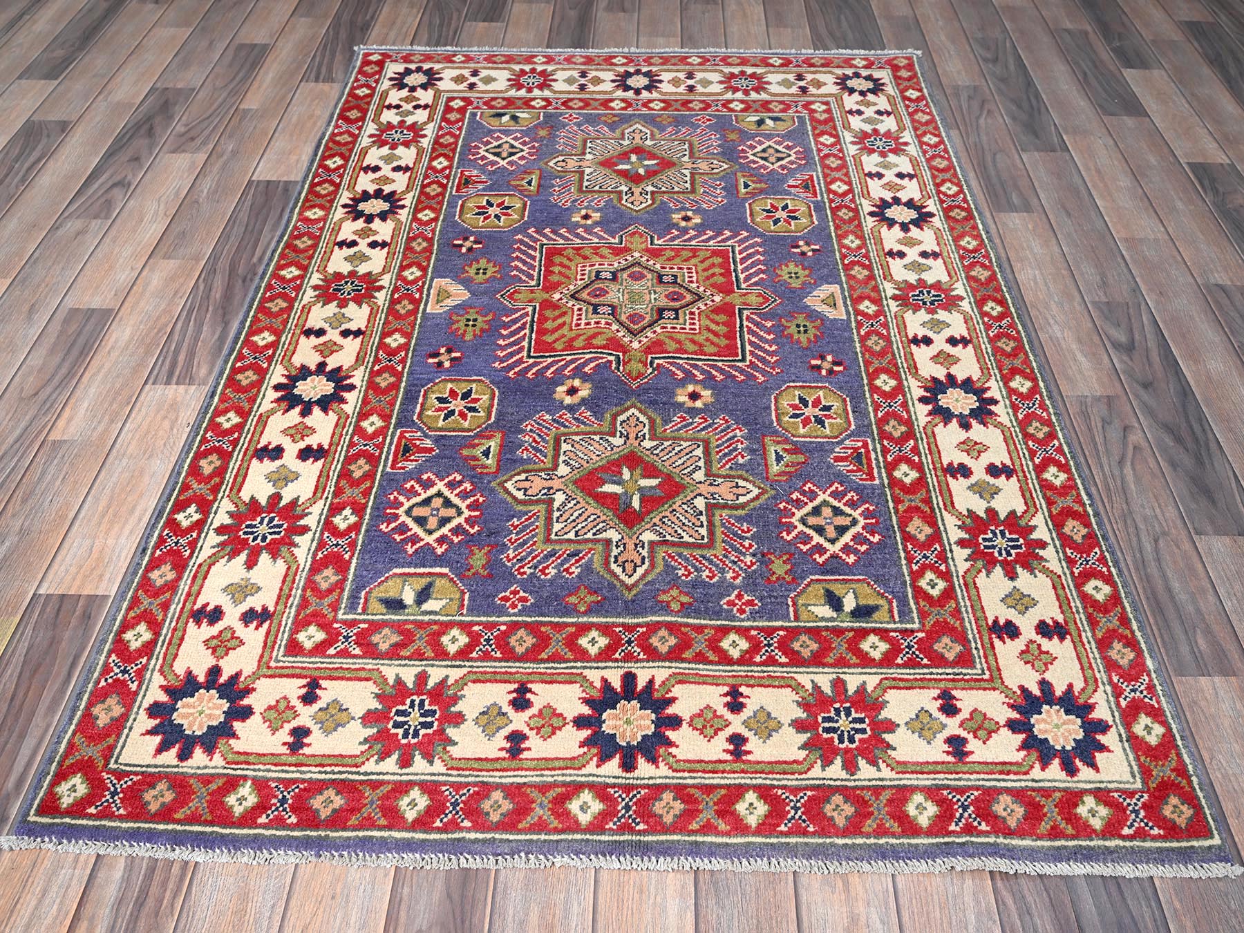 Kazak Kazak hand-knotted wool rug in Purple & Ivory, 3'11" x 6'1" — SKU O0417 (view 2)