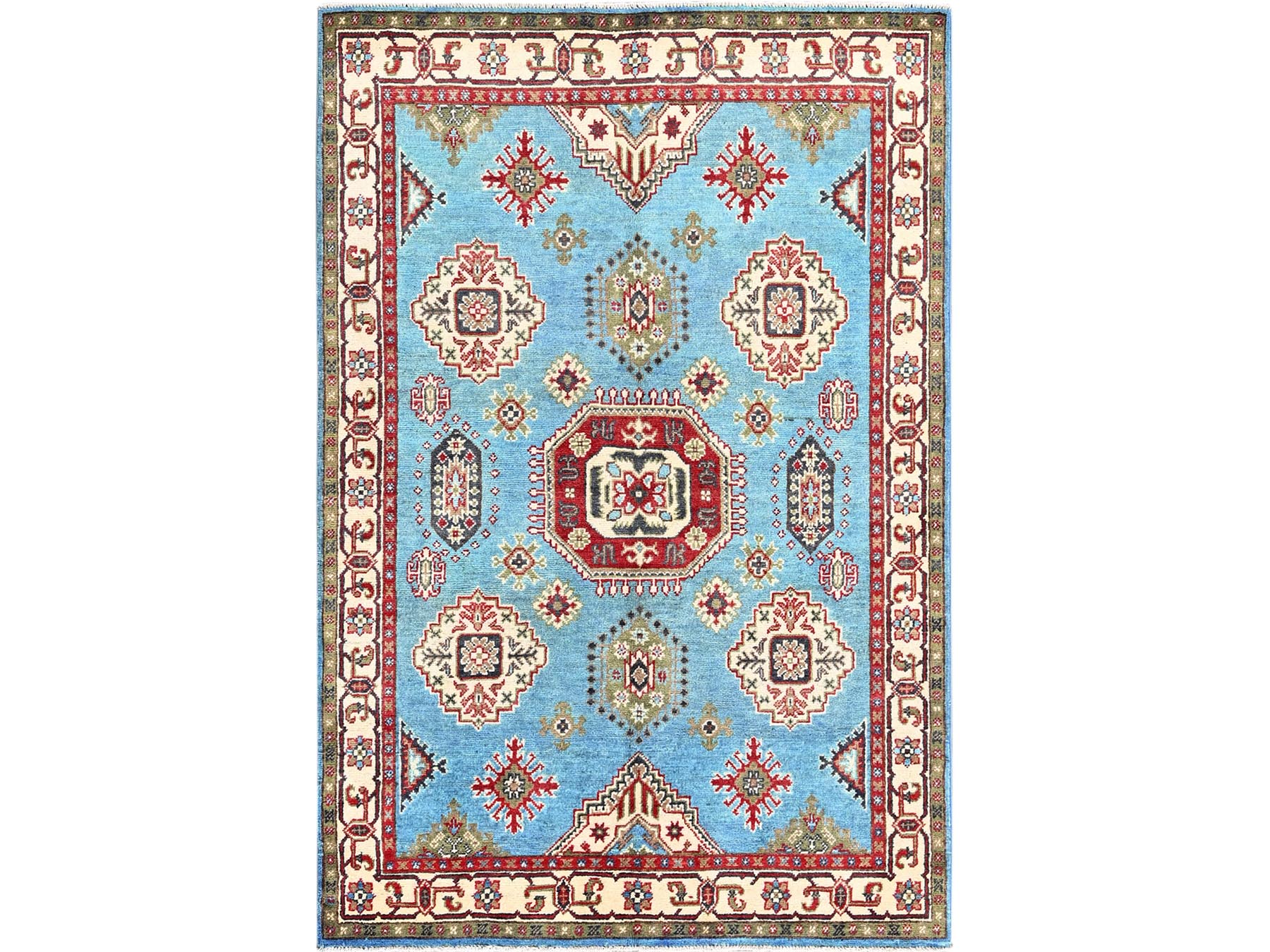 Kazak Kazak hand-knotted wool rug in Blue & Ivory, 3'11" x 6' — SKU O0418