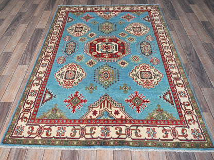 Blue 3'11" x 6'0" Kazak Hand knotted Wool Rug - Sku: O0418