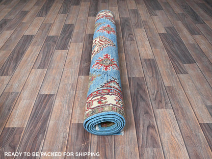 Blue 3'11" x 6'0" Kazak Hand knotted Wool Rug - Sku: O0418