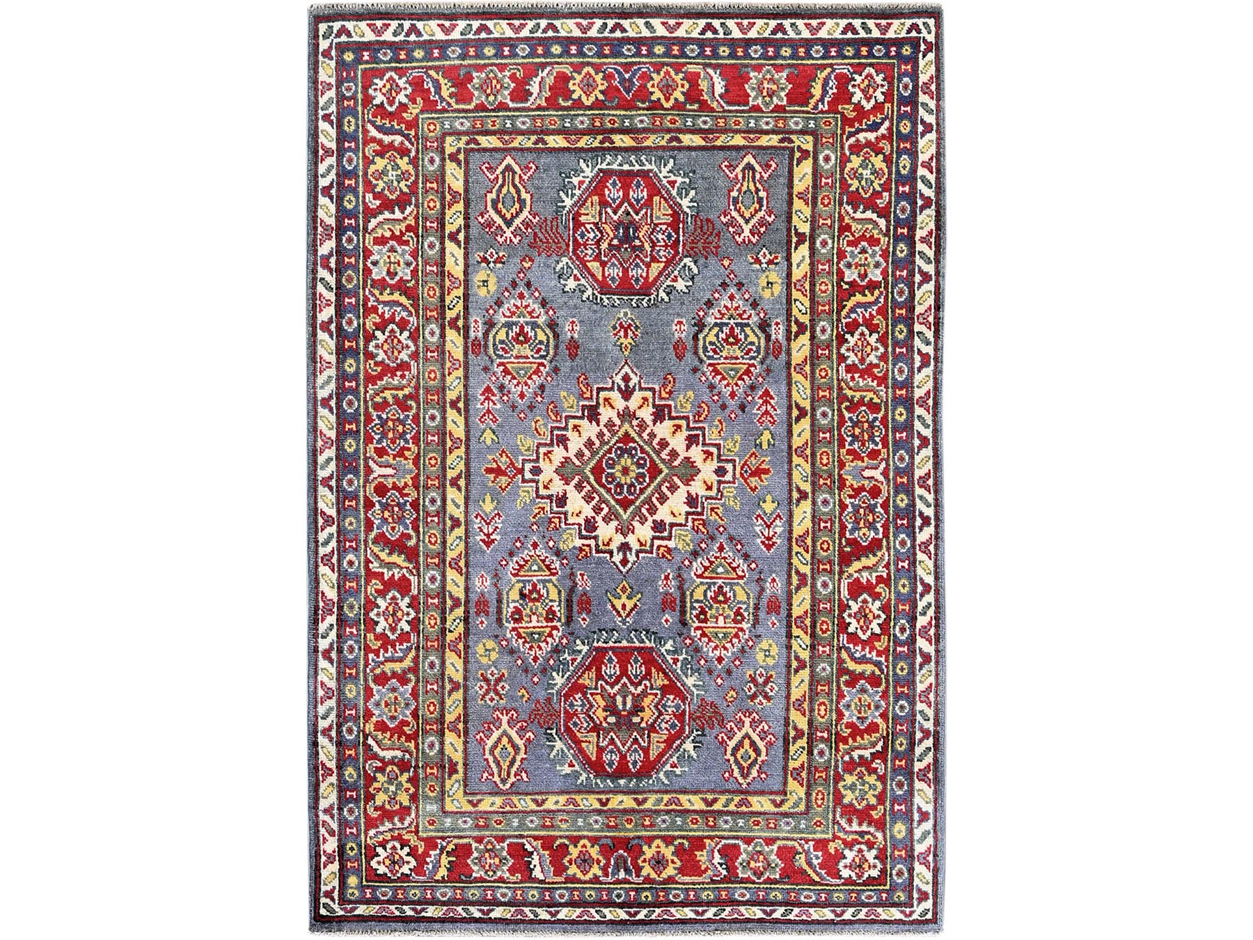 Kazak Kazak hand-knotted wool rug in Gray & Red, 4'1" x 5'10" — SKU O0419
