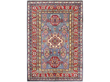 Kazak Kazak hand-knotted wool rug in Gray & Red, 4'1" x 5'10" — SKU O0419