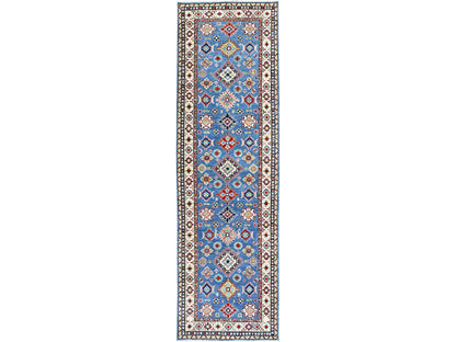 Blue 3'11" x 12'11" Kazak Hand knotted Wool Rug - Sku: O0420