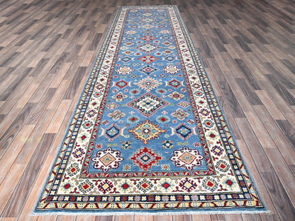 Blue 3'11" x 12'11" Kazak Hand knotted Wool Rug - Sku: O0420