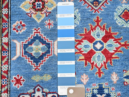 Blue 3'11" x 12'11" Kazak Hand knotted Wool Rug - Sku: O0420
