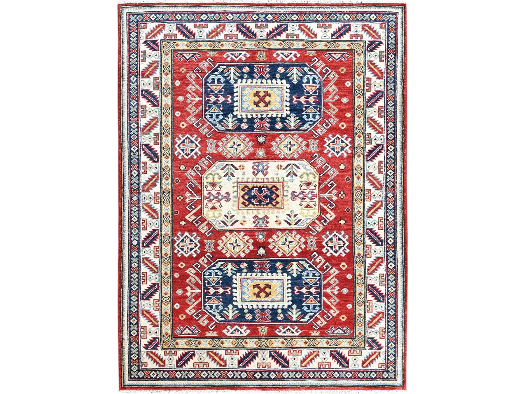 Kazak Kazak hand-knotted wool rug in Red & Ivory, 4'1" x 5'6" — SKU O0421