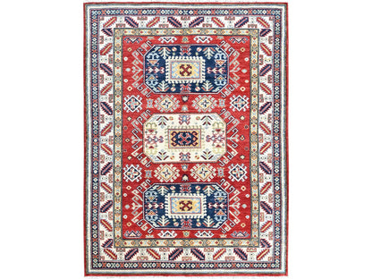 Kazak Kazak hand-knotted wool rug in Red & Ivory, 4'1" x 5'6" — SKU O0421