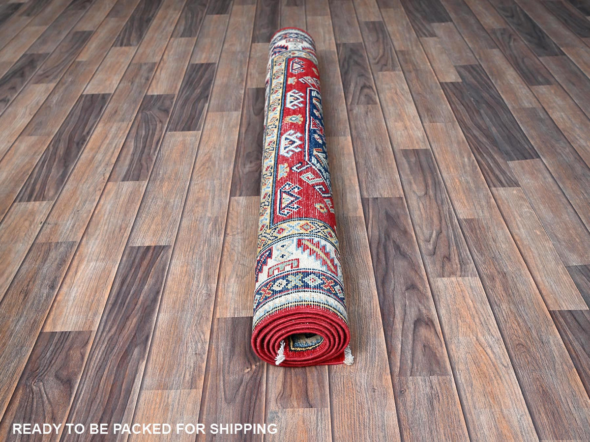 Kazak Kazak hand-knotted wool rug in Red & Ivory, 4'1" x 5'6" — SKU O0421 (view 5)