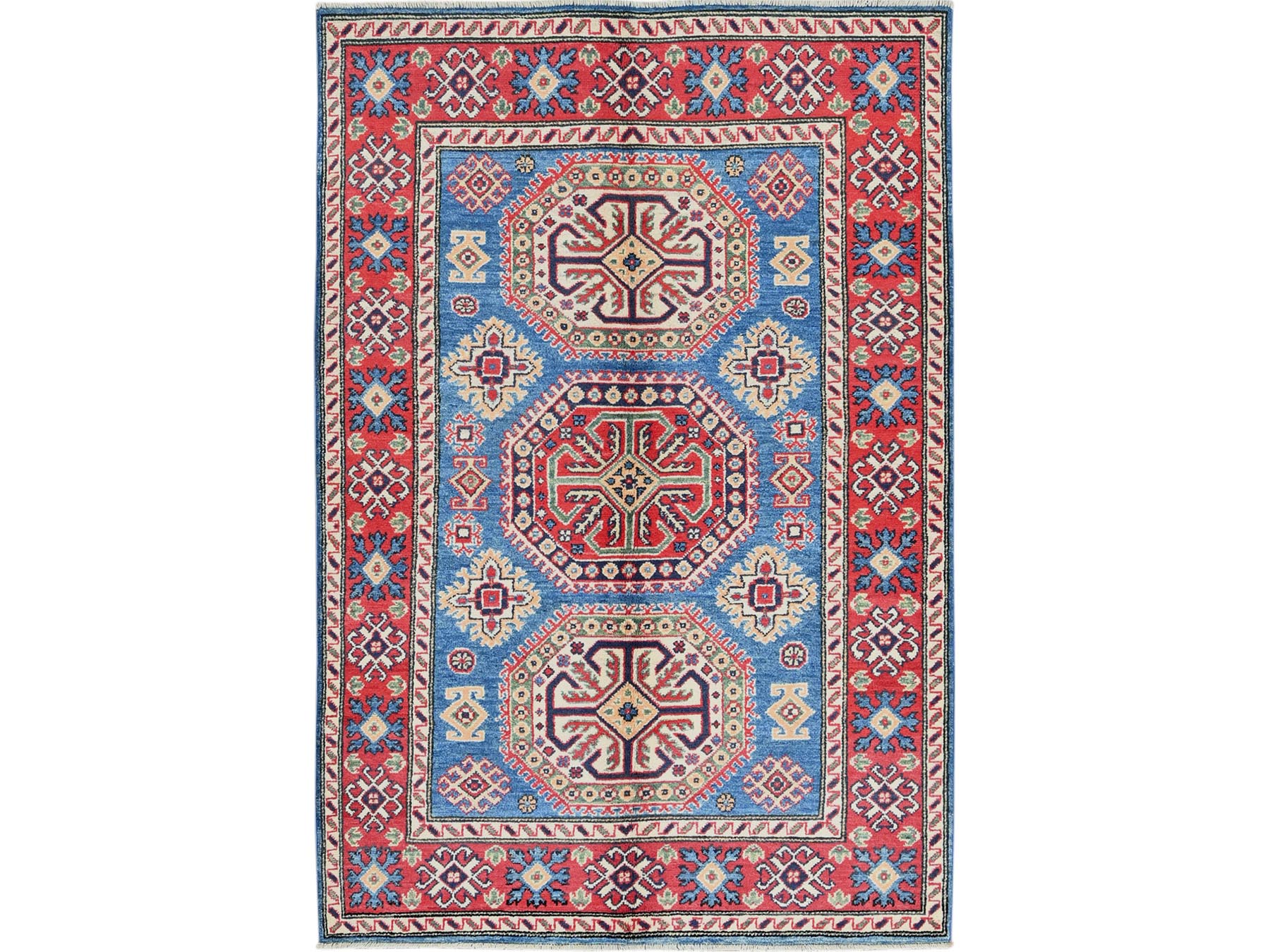 Kazak Kazak hand-knotted wool rug in Blue & Red, 4'1" x 6' — SKU O0423