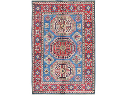 Blue 4'1" x 6'0" Kazak Hand knotted Wool Rug - Sku: O0423