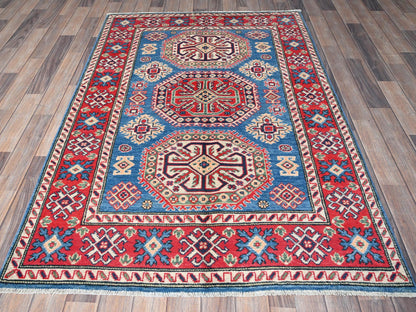 Blue 4'1" x 6'0" Kazak Hand knotted Wool Rug - Sku: O0423