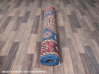 Blue 4'1" x 6'0" Kazak Hand knotted Wool Rug - Sku: O0423
