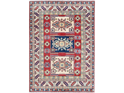 Kazak Kazak hand-knotted wool rug in Red & Ivory, 3'9" x 5'3" — SKU O0425