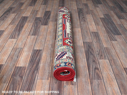 Red 3'9" x 5'3" Tribal Hand knotted Wool Rug - Sku: O0425