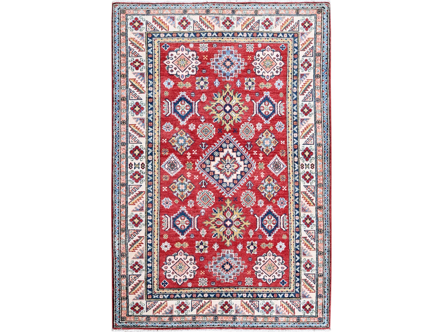 Kazak Kazak hand-knotted wool rug in Red & Ivory, 4' x 6' — SKU O0426