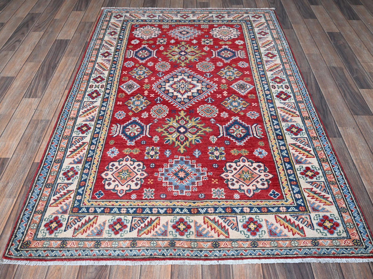 Kazak Kazak hand-knotted wool rug in Red & Ivory, 4' x 6' — SKU O0426 (view 2)