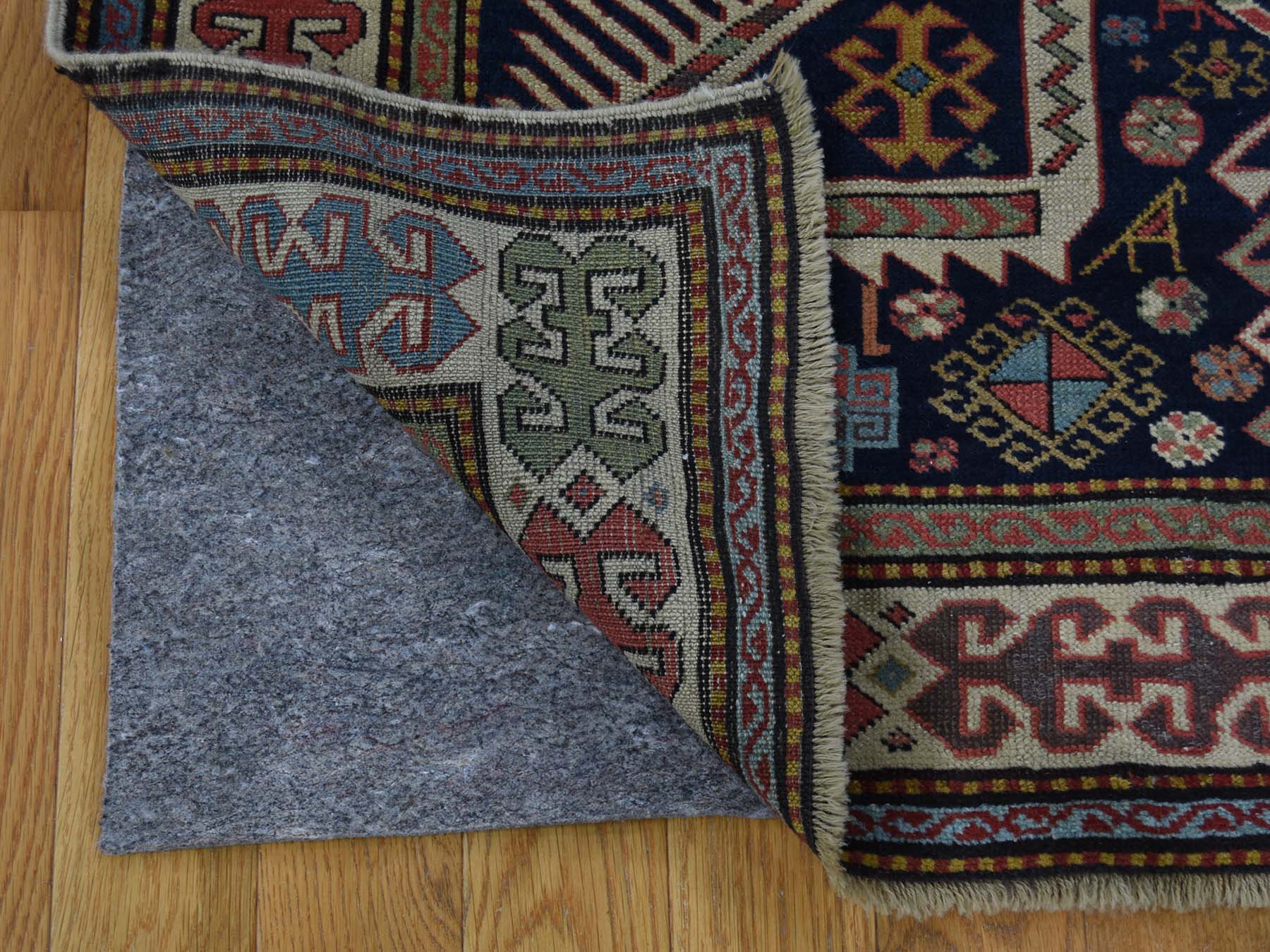 Antique hand-knotted wool runner in Blue & Gray, 4' x 10'4" — SKU O042866 (view 3)