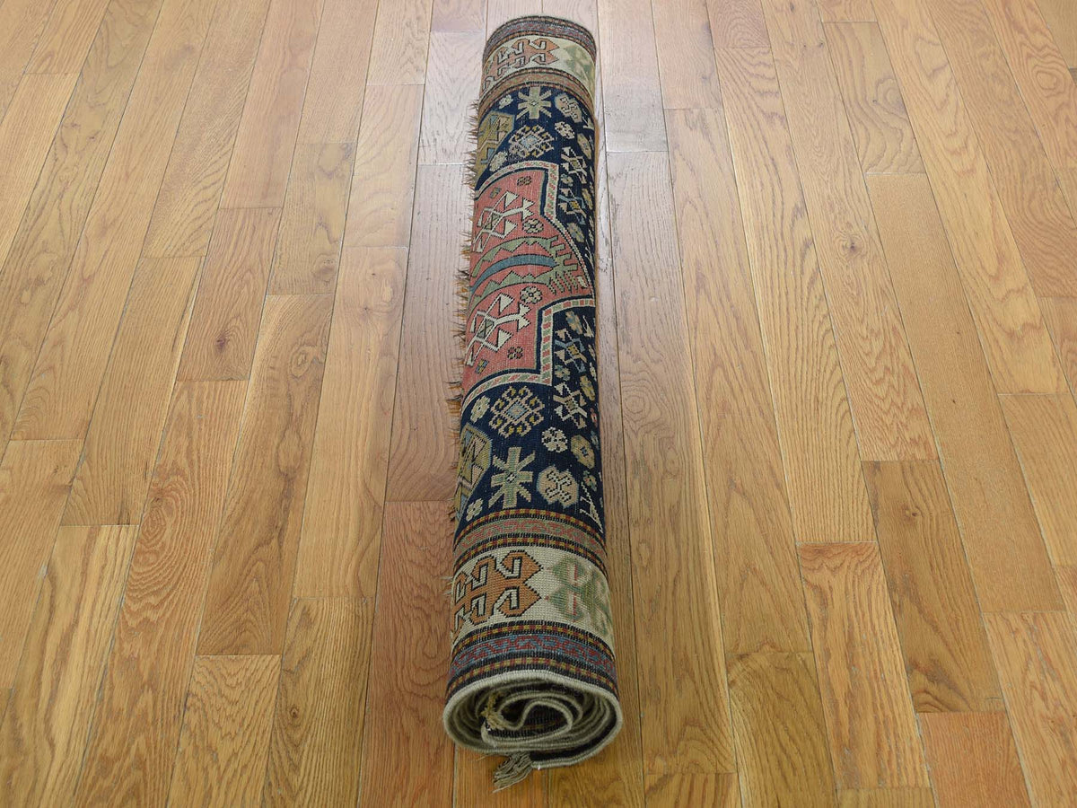 Antique hand-knotted wool runner in Blue & Gray, 4' x 10'4" — SKU O042866 (view 4)