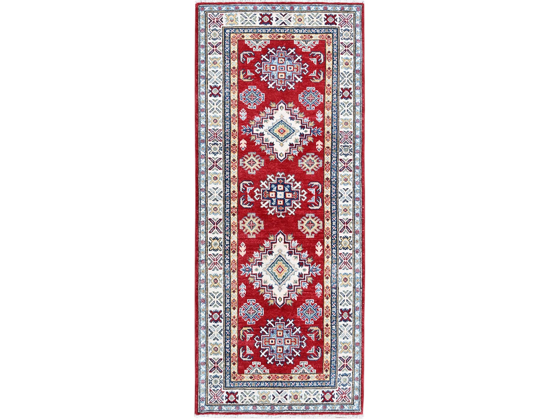 Kazak Kazak hand-knotted wool runner in Red & Ivory, 2'7" x 6'5" — SKU O0428