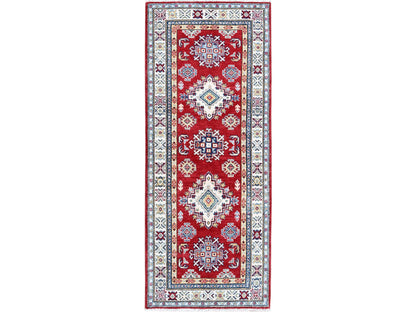 Kazak Kazak hand-knotted wool runner in Red & Ivory, 2'7" x 6'5" — SKU O0428