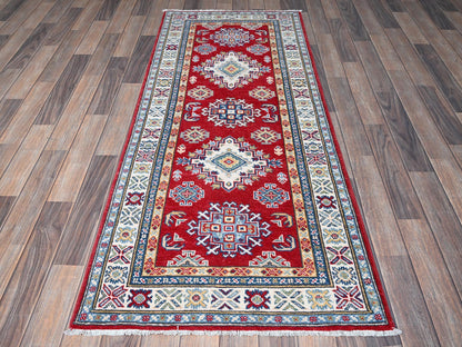 Kazak Kazak hand-knotted wool runner in Red & Ivory, 2'7" x 6'5" — SKU O0428 (view 2)