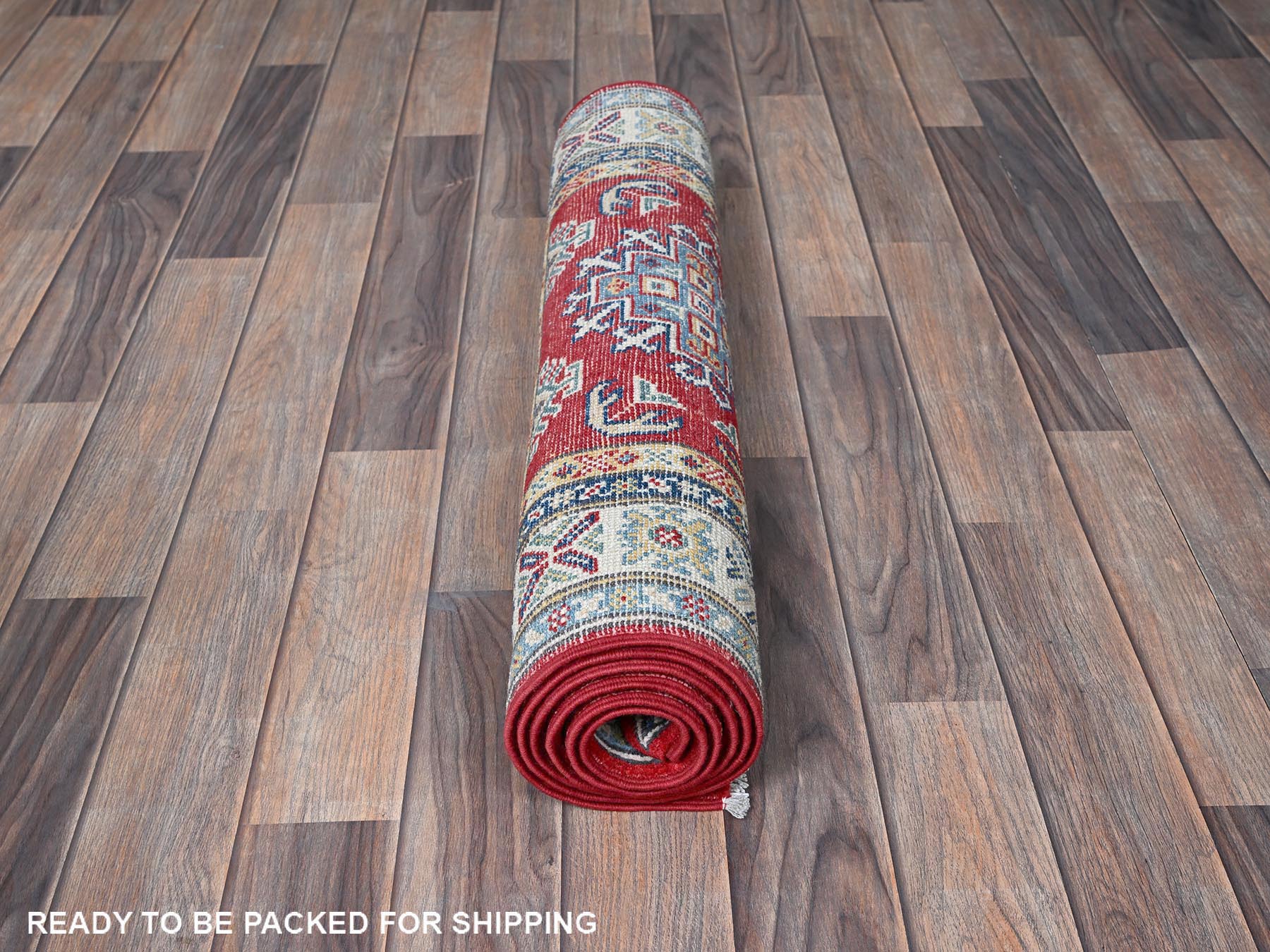 Kazak Kazak hand-knotted wool runner in Red & Ivory, 2'7" x 6'5" — SKU O0428 (view 5)