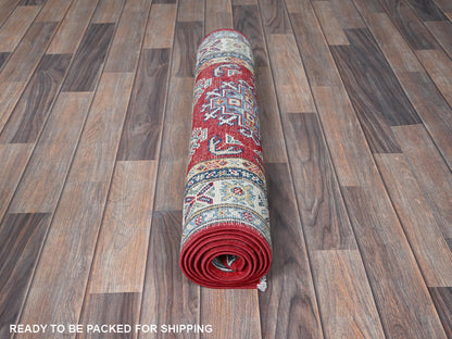 Kazak Kazak hand-knotted wool runner in Red & Ivory, 2'7" x 6'5" — SKU O0428 (view 5)