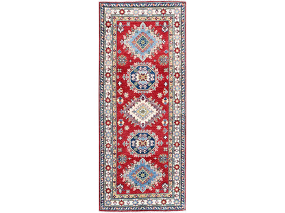 Kazak Kazak hand-knotted wool runner in Red & Ivory, 2'9" x 6'8" — SKU O0430