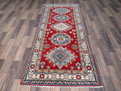 Kazak Kazak hand-knotted wool runner in Red & Ivory, 2'9" x 6'8" — SKU O0430 (view 2)