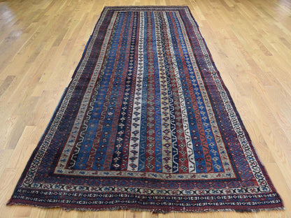 Tribal Antique hand-knotted wool rug in Blue, 4'10" x 11'8" — SKU O043138