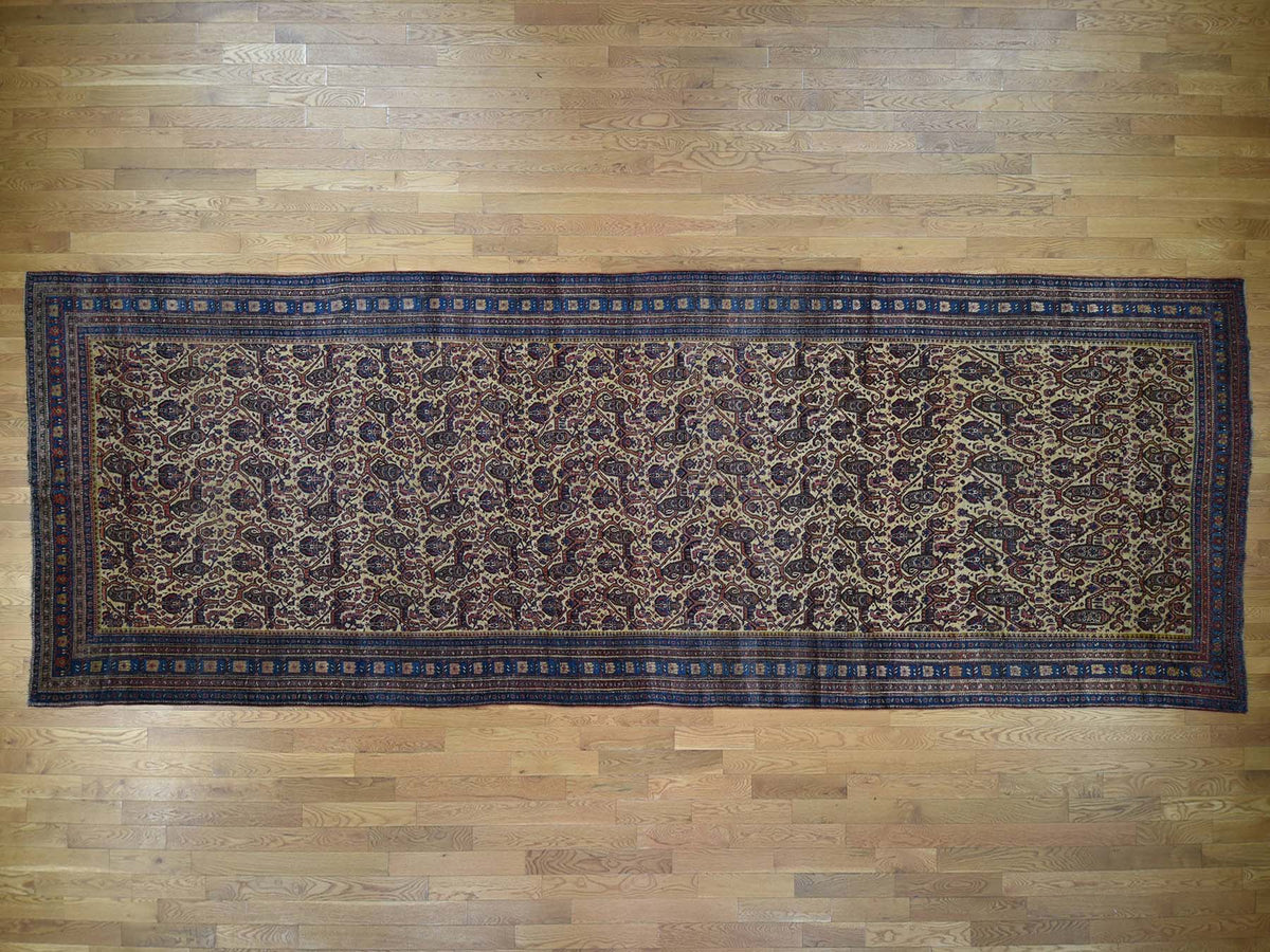 Persian Antique hand-knotted wool runner in Yellow, 7'2" x 20'1", SKU O043139
