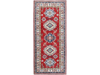 Kazak Kazak hand-knotted wool runner in Red & Ivory, 2'9" x 6'3" — SKU O0431