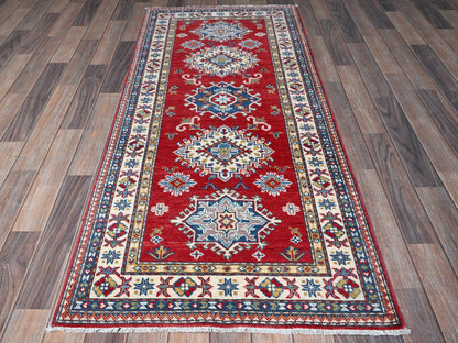 Kazak Kazak hand-knotted wool runner in Red & Ivory, 2'9" x 6'3" — SKU O0431 (view 2)