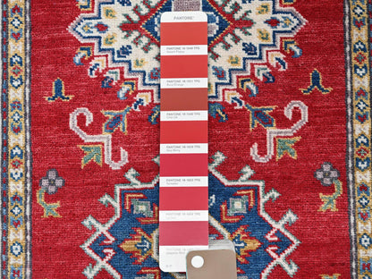 Kazak Kazak hand-knotted wool runner in Red & Ivory, 2'9" x 6'3" — SKU O0431 (view 4)