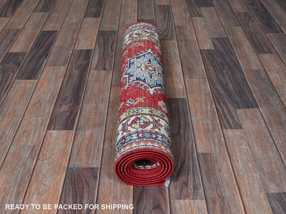 Kazak Kazak hand-knotted wool runner in Red & Ivory, 2'9" x 6'3" — SKU O0431 (view 5)
