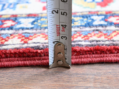 Kazak Kazak hand-knotted wool runner in Red & Ivory, 2'9" x 6'3" — SKU O0431 (view 6)