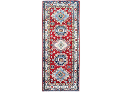 Kazak Kazak hand-knotted wool runner in Red & Ivory, 2'8" x 6'7" — SKU O0433