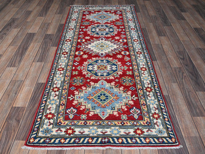 Kazak Kazak hand-knotted wool runner in Red & Ivory, 2'8" x 6'7" — SKU O0433 (view 2)